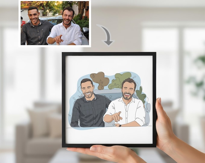 Friendship Line Art Portrait from Photo, Minimalist Digital Drawing, Printable File