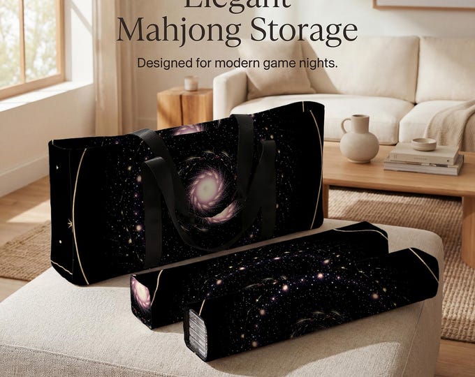 Mahjong Travel Bag Set: Galaxy Print, Waterproof - Tile and Rack Storage