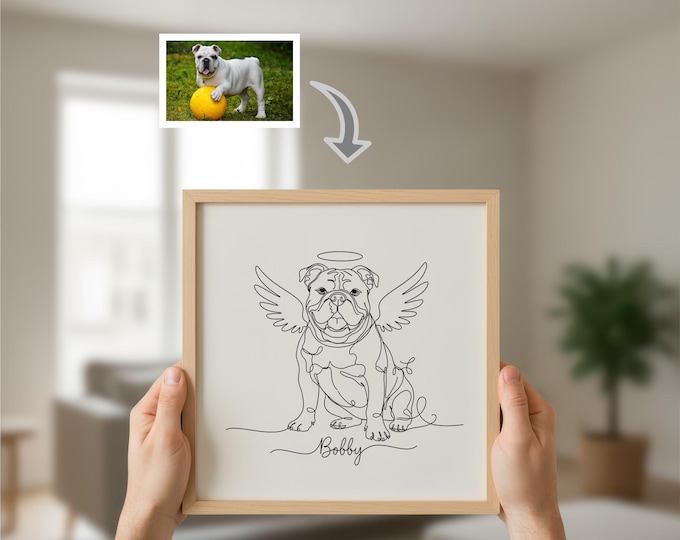 Angel Pet Line Art Portrait, Minimalist Tribute (Digital File)
