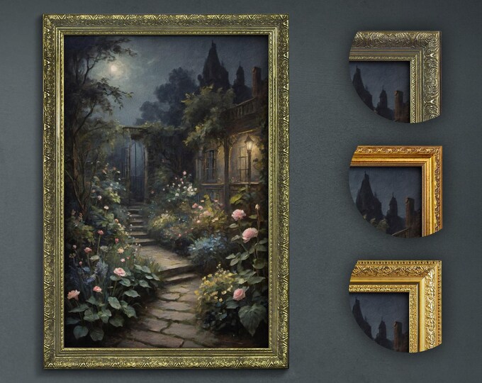 Dark Academia Art Print: Secret Night Garden, Framed Wall Decor