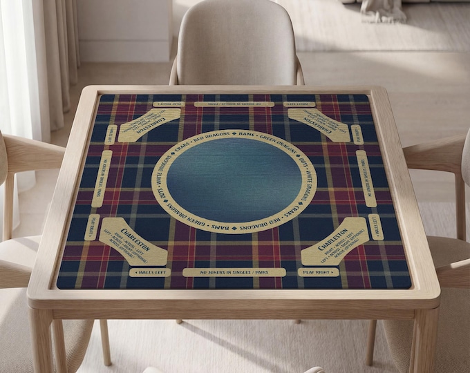 Dark Plaid Mahjong Playing Mat with Instructions - Fully Customizable, Smooth Surface, Bag Included