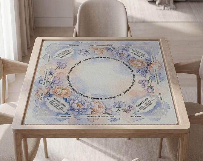 Personalized Watercolor Floral American Mahjong Mat with Instructions (Rules)