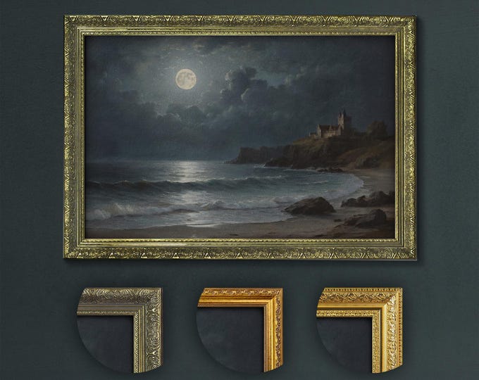 Moody Dark Art, Night Seascape, Dark Academia Decor, Artful Prints, Moody Decorative Art, Moody Artful Print, Dark Aesthetic Witchy Decor