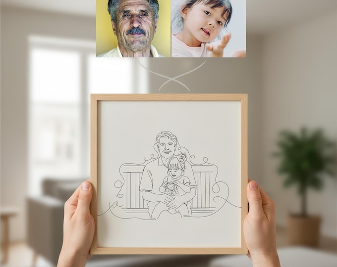 Custom One Line Portrait: Grandparent and Grandchild Minimalist Art, Done in 24 Hours