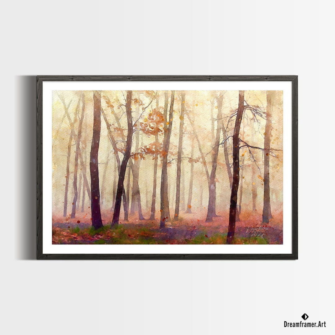 Autumn Forest Watercolor Print Fall Wall Art Fall Colors Etsy