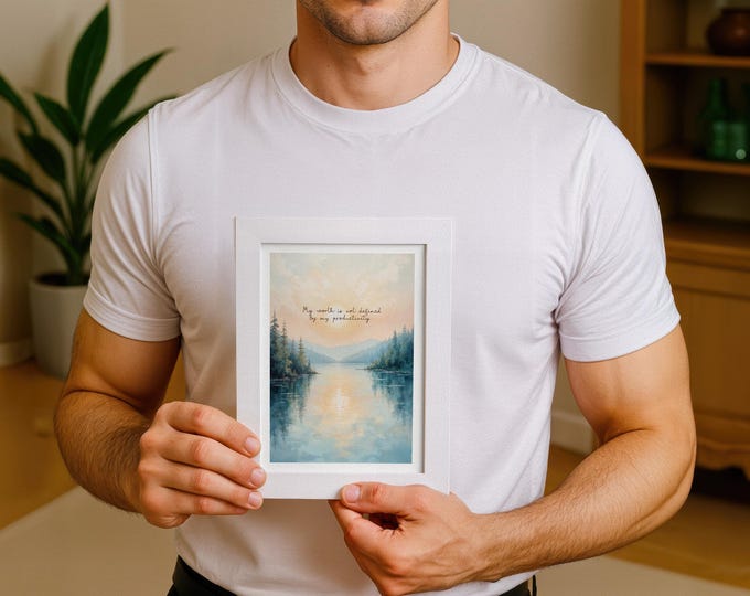 Self Worth Affirmation Print - Serene Landscape, Calming Wall Decor, 5x7 in (13x18 cm)