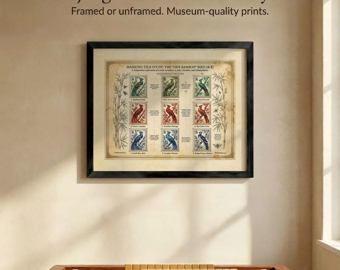 Mahjong Wall Art: One Bamboo Bird - Whimsical Vintage Style Fictional Taxonomy