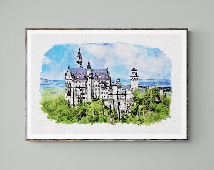 Neuschwanstein Castle Watercolor Print Germany Art Premium Quality Travel Poster Artful Wall Decor Unframed Wall Art