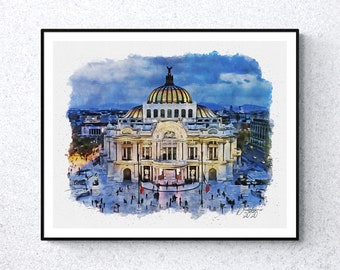 Palacio de Bellas Artes in Mexico City Watercolor Print Mexico Art Premium Quality Travel Poster Artful Wall Decor Unframed Wall Art