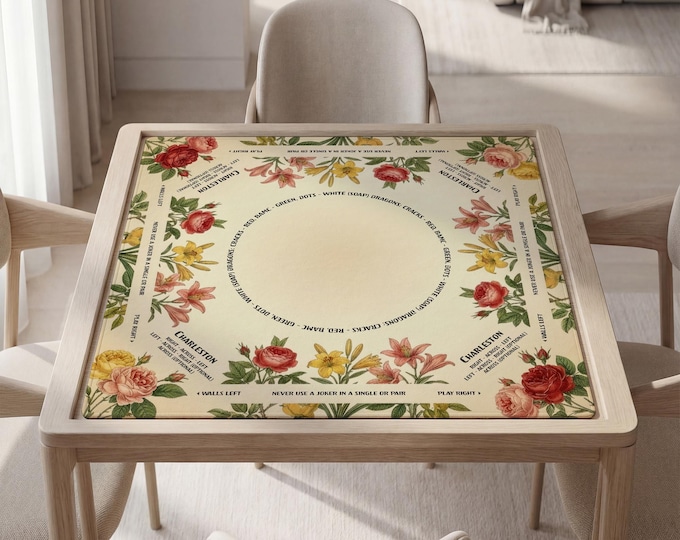 Custom Mahjong Mat: Personalized Floral Design with Peonies, Non-Slip Surface