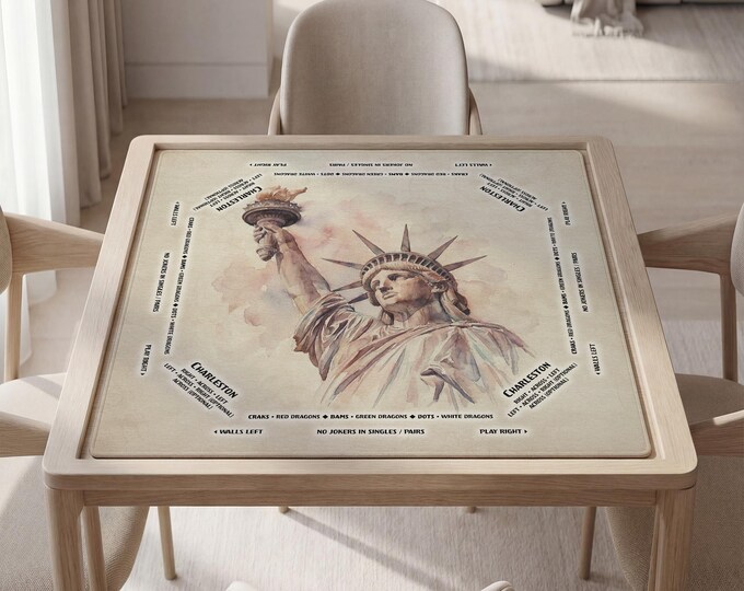 Personalized Mahjong Mat with Instructions (Rules): Statue of Liberty Watercolor