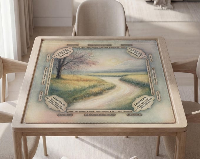 Personalized Mahjong Mat with Instructions (Rules), Watercolor Landscape