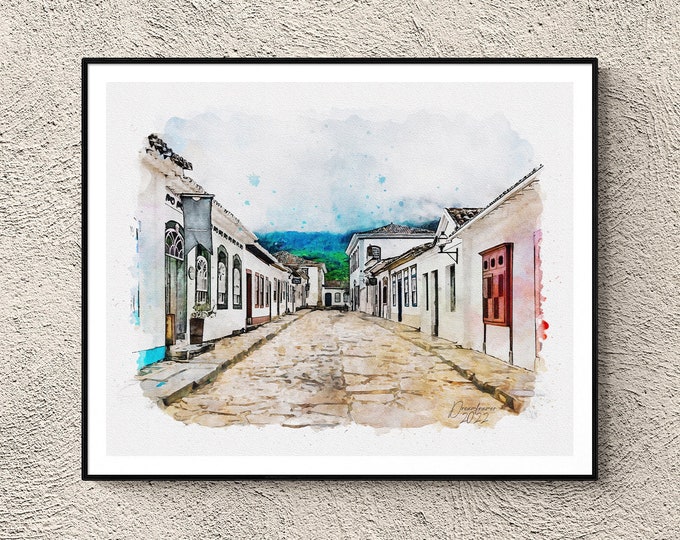 Tiradentes Watercolor Print Brazil Art Premium Quality Travel Poster Artful Wall Decor Unframed Wall Art