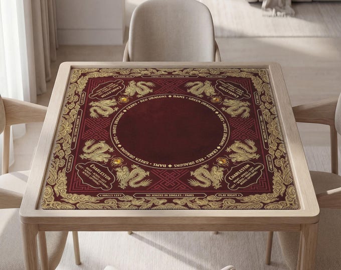 Personalized Red Golden Dragon Mahjong Mat with Rules (Instructions), Bag Included