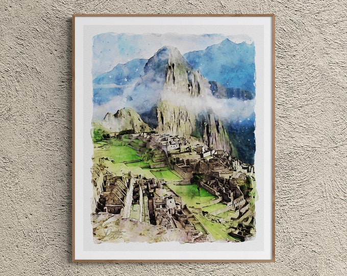 Machu Picchu Watercolor Print Peru Art Premium Quality Travel Poster Artful Wall Decor Unframed Wall Art