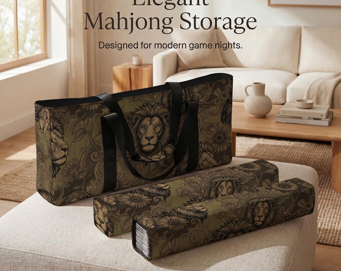 Leo Mahjong Bag Set - Lion Print with Tile and Rack Sleeves