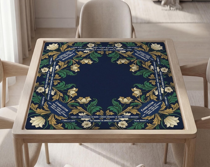 Minimalist Personalized Mahjong Mat with Rules, Modern Neutral Design, Non Slip, Bag Included