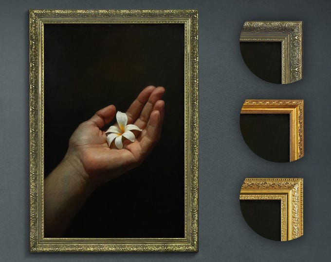 Dark Academia Floral Print: Hand Holding Frangipani Flower Art