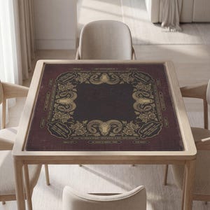 Personalized Mahjong Mat, Vintage Aries Ram Art, Waterproof Polyester, Ornate Scrollwork