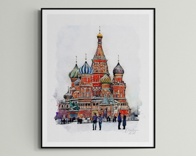 Saint Basil the Blessed Watercolor Print Moscow Russia Art Premium Quality Travel Poster Artful Wall Decor Unframed Wall Art