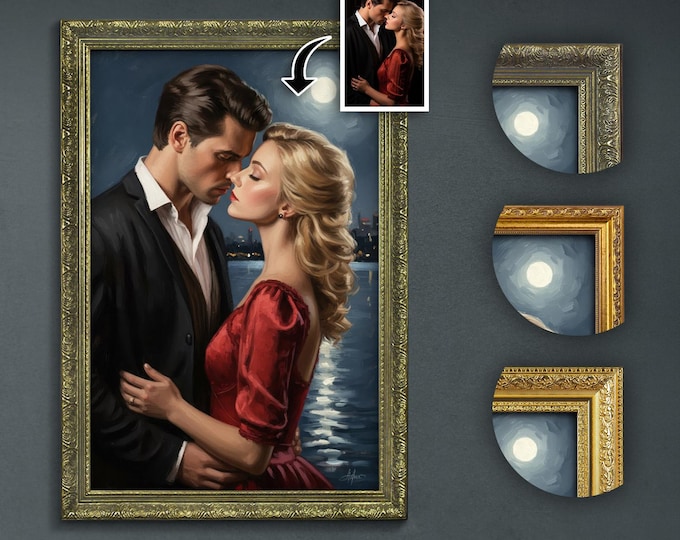 Personalized Portrait Print from Photo: Romantic Oil Style - Framed or Unframed