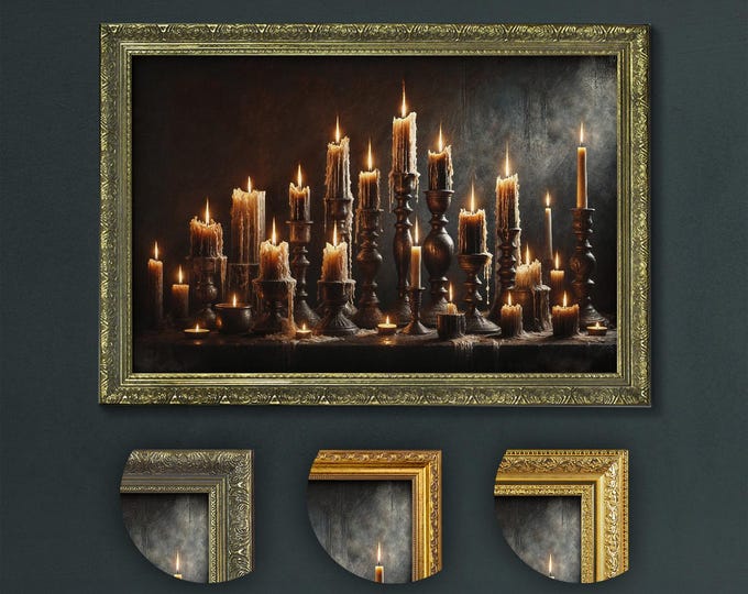 Vintage Candle Wall Art, Dark Academia Aesthetic, Antique Candlelight Artwork, Gothic Home Decor, Old World Charm, Moody Candlelight Scene