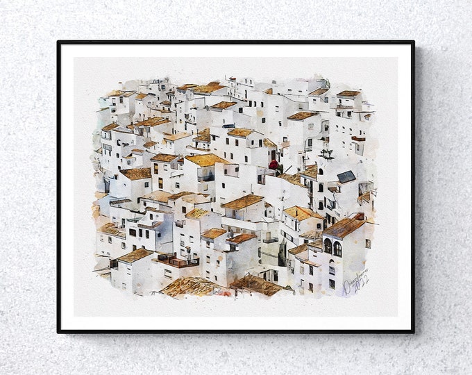 Casares Watercolor Print Malaga Spain Art Premium Quality Travel Poster Artful Wall Decor Unframed Wall Art