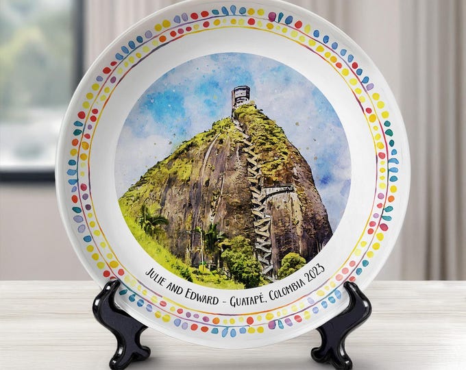 Custom Ceramic Plate, Guatape Colombia, Personalized Decorative Ceramic Plate, Elegant Home Decor, Unique Gift, 8” or 10” Size Options