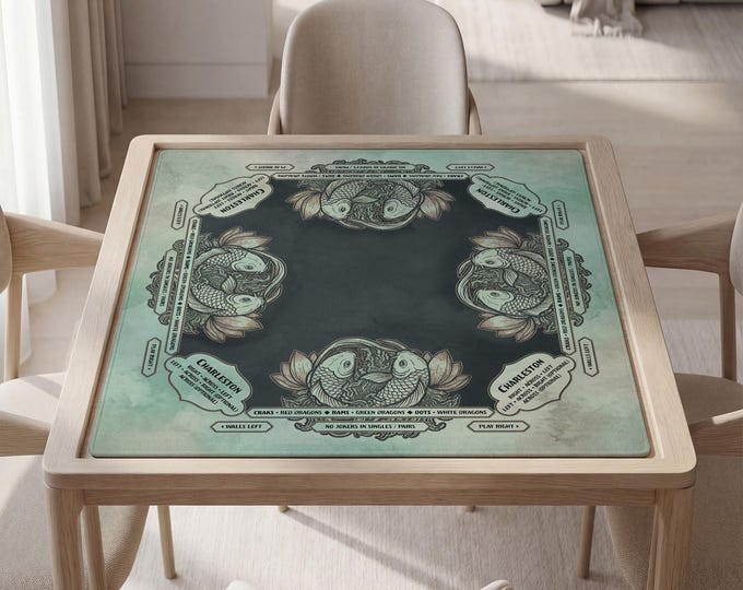 Personalized Pisces Mahjong Mat with Instructions (Rules) - Custom Koi Fish Design