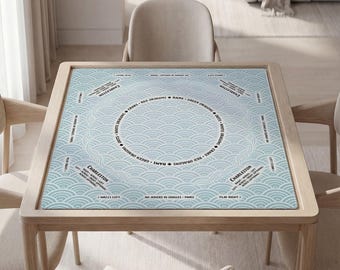 Personalized Mahjong Mat with Instructions (Rules): Blue Seigaiha Design