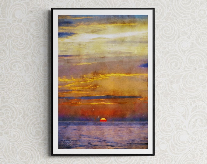 Sunset in Puerto Vallarta Watercolor Print Mexican Art Mexico Wall Decor Watercolor Wall Art Unframed Watercolor Giclee Print
