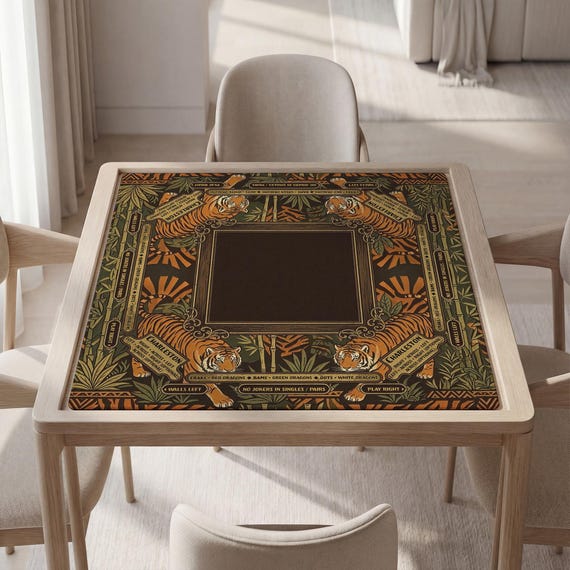 Masculine Mahjong Mat with Instructions - Tiger Design, Custom Text and Image, Bag Included
