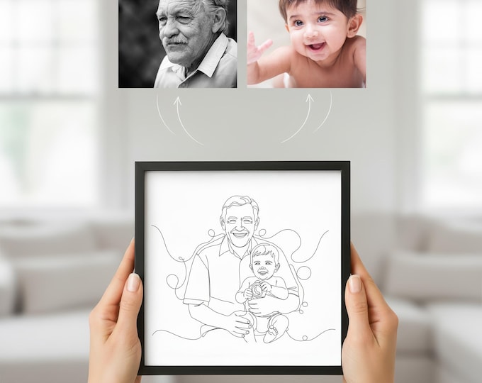 Custom One Line Portrait: Grandparent and Grandchild Minimalist Art