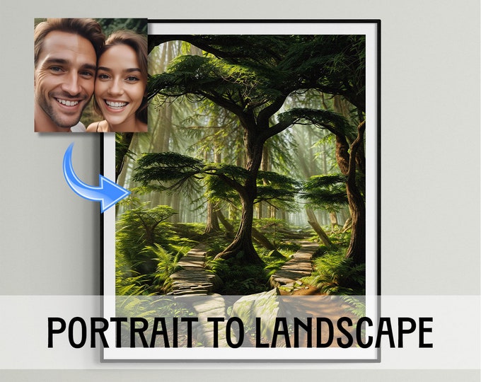 Couple Portrait, Unique Valentine Gift, Custom Forest Landscape from Your Face, Personalized Photo, Gift for Couples, Unframed Print