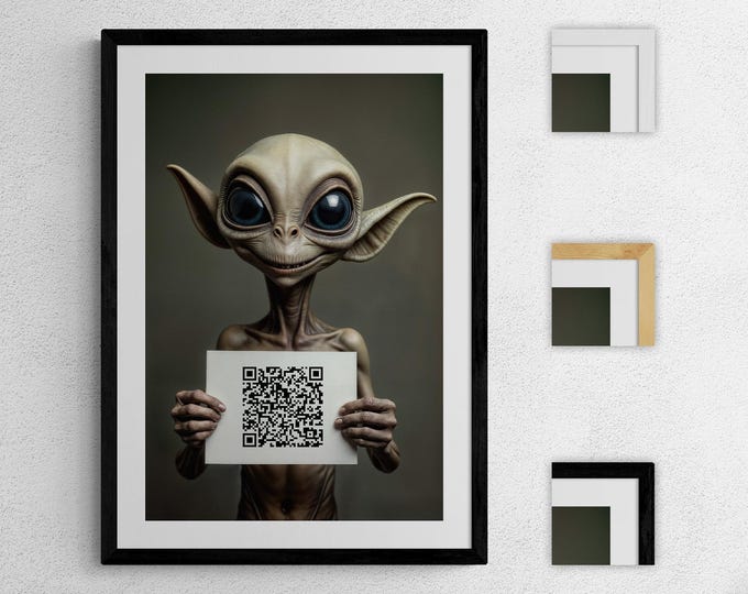 Personalized Extraterrestrial QR Code Art, Custom Alien Art, Unique Sci-Fi Decor, Humorous Art, Gift for UFO Enthusiasts, Modern Home Design