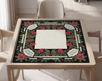 Custom Christmas Mahjong Mat with or Without Rules, Holiday Poinsettia, Soft Top, Non-Slip Backing