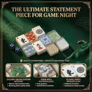 The image is an advertisement for a game night event, featuring a collection of colorful tiles and a set of dice.