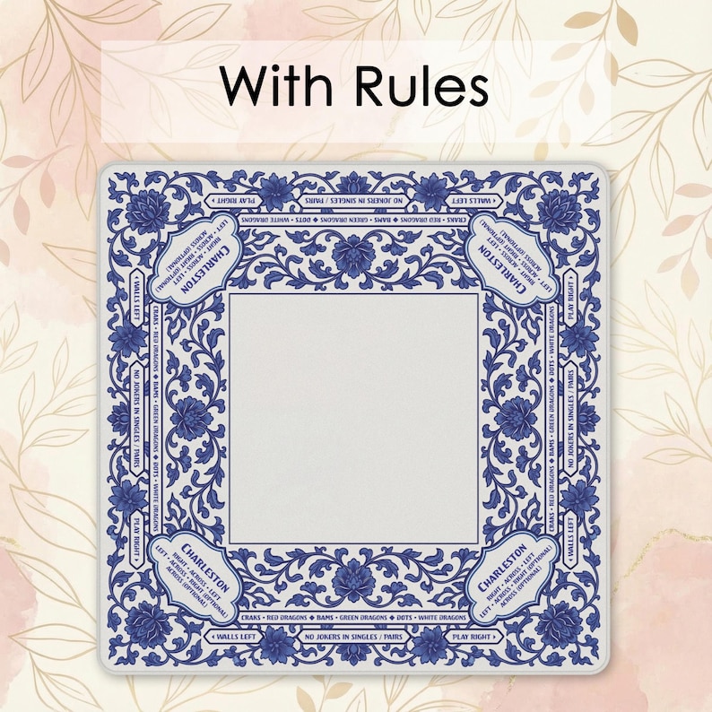 a square frame with a blue and white floral pattern, and the text "With Rules" is displayed above it.