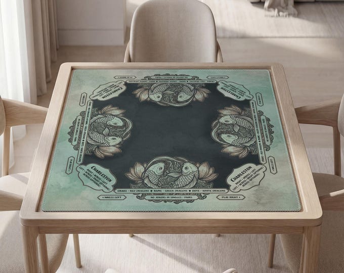 Personalized Pisces Mahjong Mat with Instructions (Rules) - Custom Koi Fish Design
