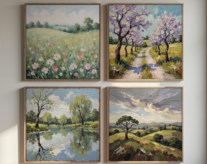 Impressionist Landscape Prints: Spring Countryside, Wildflowers Set