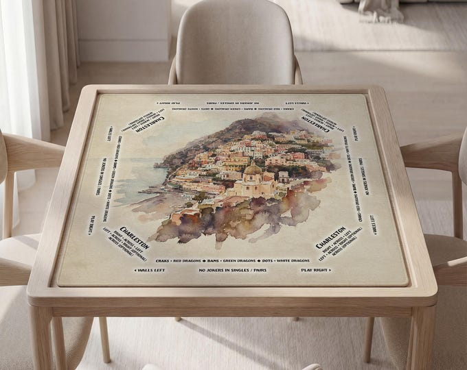 Personalized Mahjong Mat with Instructions (Rules) Positano Amalfi Coast Watercolor