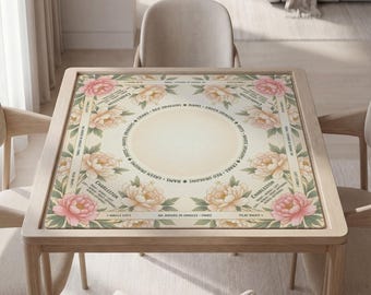 Custom Mahjong Mat, Peony Floral, Instructions Rules, Non Slip Rubber, Soft Polyester Top