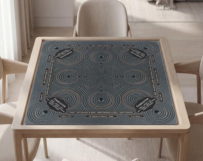 Personalized Masculine Gray Etched Metal Mahjong Mat with Rules (Instructions)