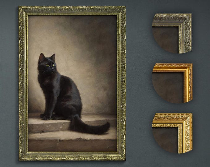 Moody Dark Wall Art, Black Cat Portrait, Dark Academia Decor, Artful Prints, Moody Decorative Art, Moody Artful Print, Dark Witchy Decor