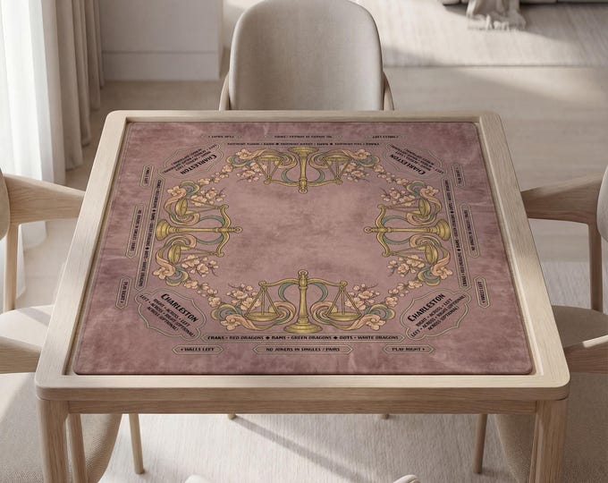 Libra Mahjong Mat - Personalized Mauve Floral Zodiac Design