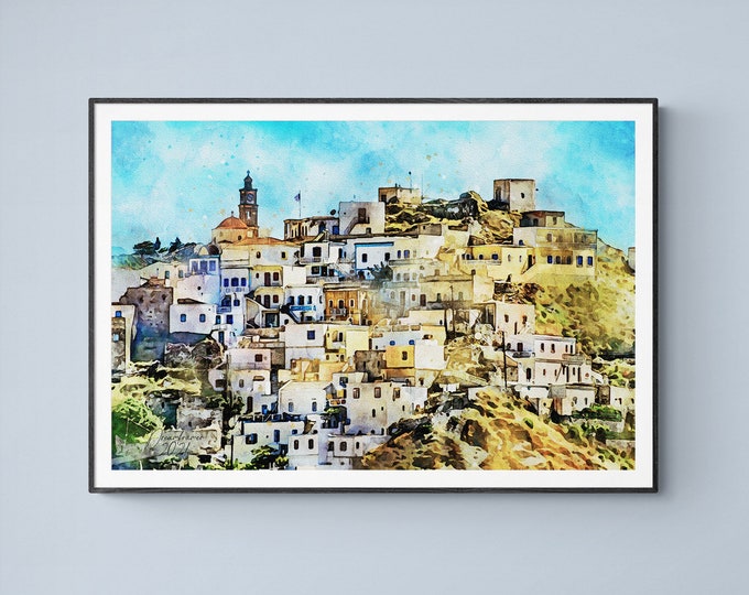 Olympos Karpathos Watercolor Print Greece Art Premium Quality Travel Poster Artful Wall Decor Unframed Wall Art