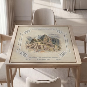 Personalized Machu Picchu Peru Watercolor Mahjong Mat with Instructions (Rules)