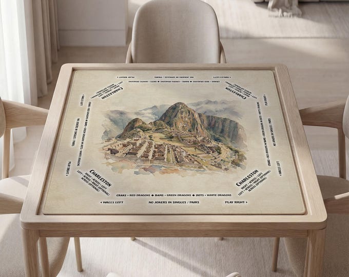 Personalized Machu Picchu Peru Watercolor Mahjong Mat with Instructions (Rules)