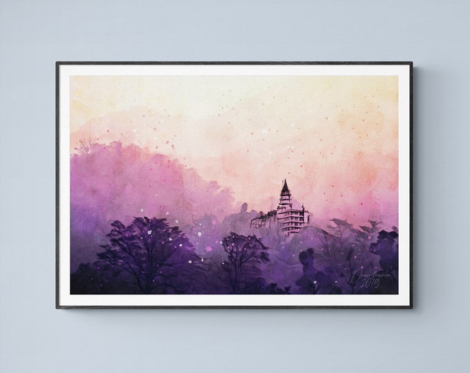 Bhootnath Temple Watercolor Print Rishikesh India Art Premium Quality Travel Poster Artful Wall Decor Unframed Wall Art