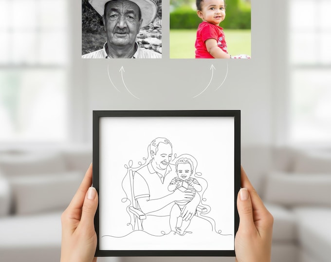 Grandparent and Grandchild Portrait: Minimalist Line Art (Digital Download)